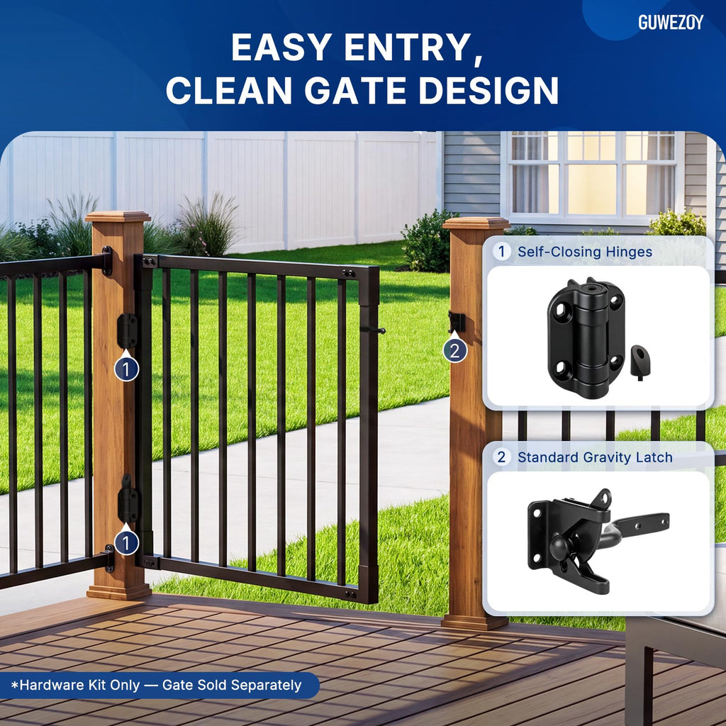 Self-Closing Gate Hinges with Standard Latch Hardware Kit