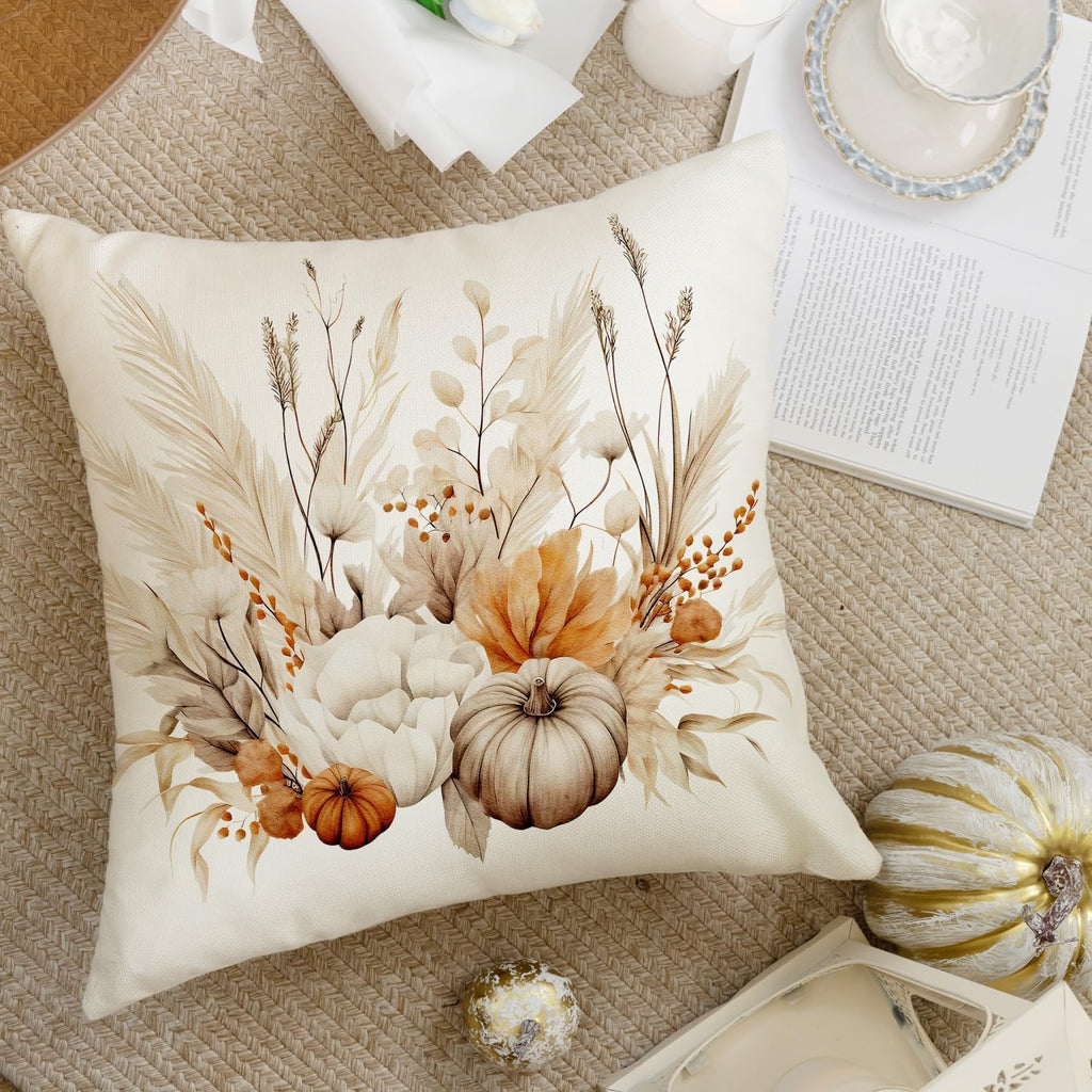 Fall Pumpkin Khaki Throw Pillow Covers Thanksgiving Home Decor - Set of 4