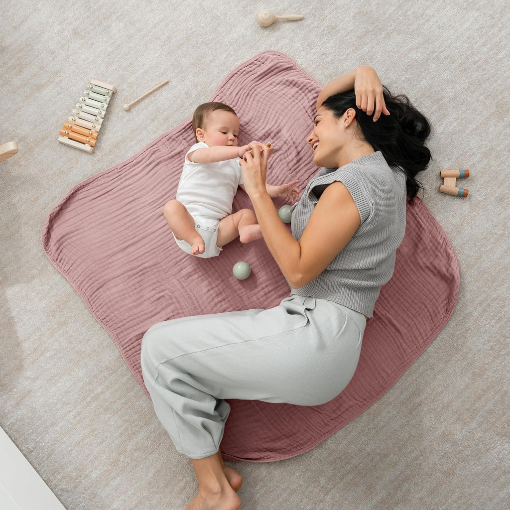 Muslin Baby Blanket 40" x 40" L - Swaddle Blankets Mauve
