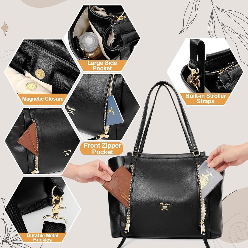 Diaper Bag Backpack Baby Diaper Bag,Leather Diaper Bag Backpack, Diaper Bag Tote with Changing Pad, Stroller Straps
