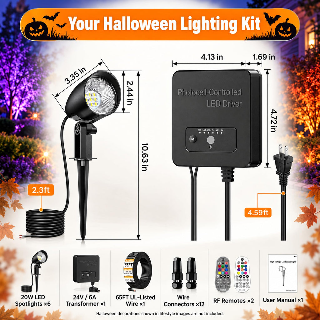 Low Voltage Landscape Lighting Kit, 20W Outdoor Spotlight 6Pack