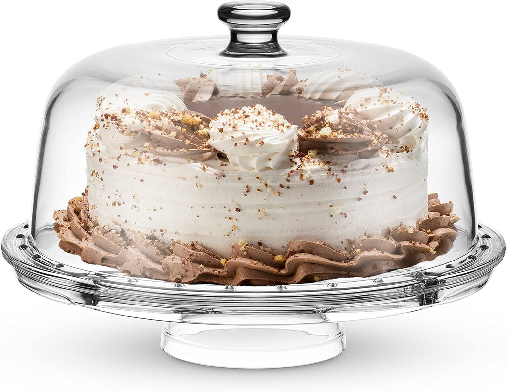 Cake Stand and Serving Plate Platter with Dome Lid, 6 in 1 Multi-Purpose Use, Crystal Glass Footed Cake Stand, Salad