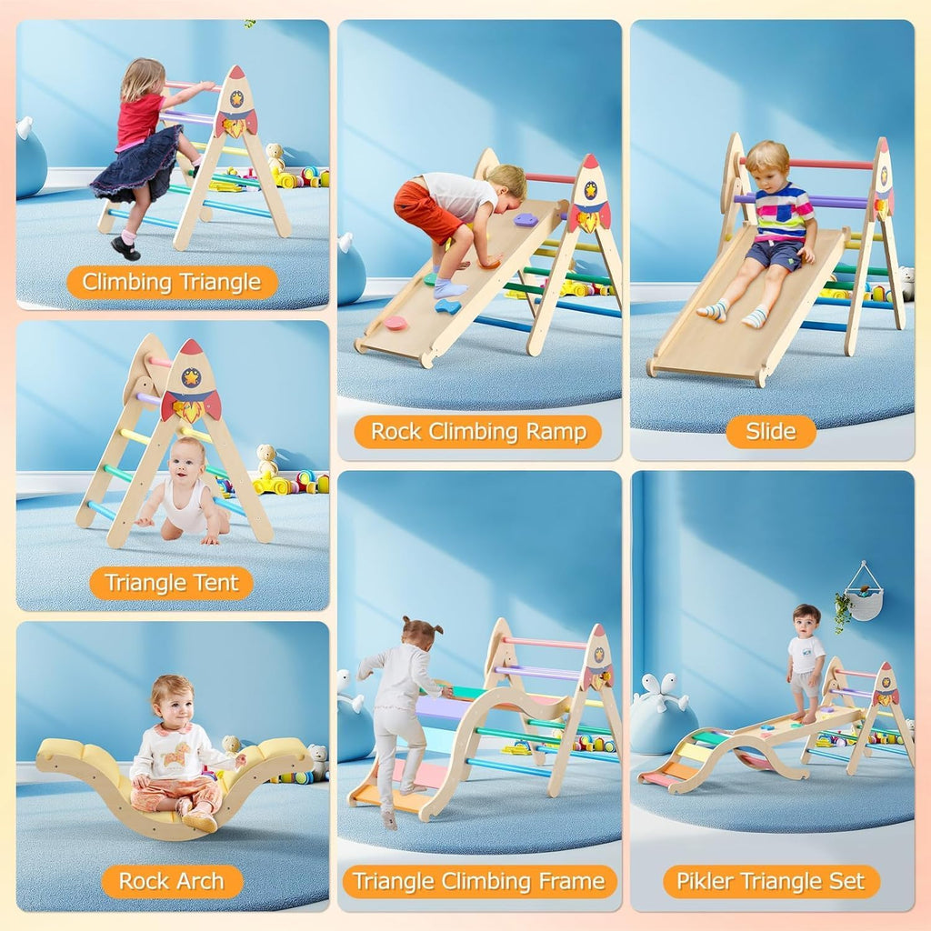Triangle Set with Cushion, in-1 Kids Climbing Toys for Toddlers 1-3 Inside, Montessori Toddler Climbing Toys