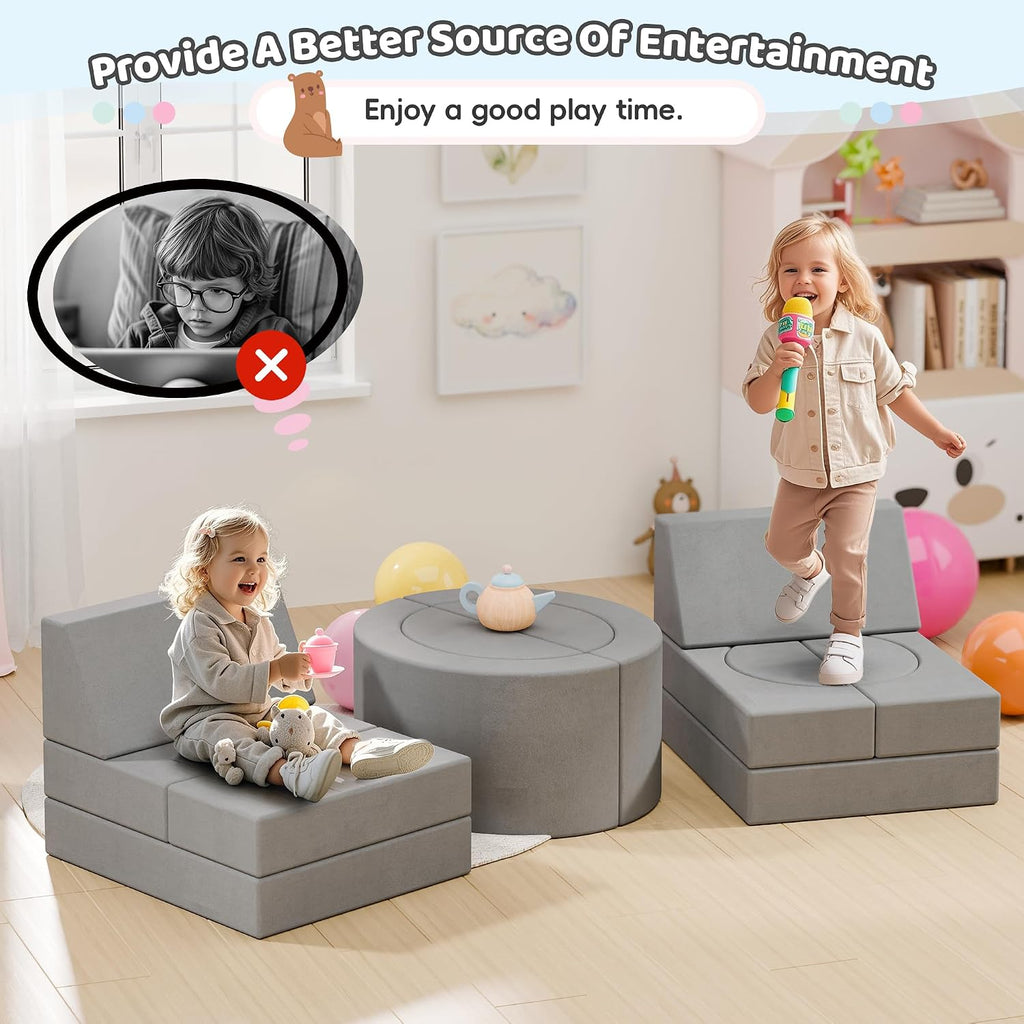 68 Inch Extra Large Modular Kids Play Couch, Toddler Foam Couch, 16Pcs Fort Pillows for Kids, Playroom Decor for Boys