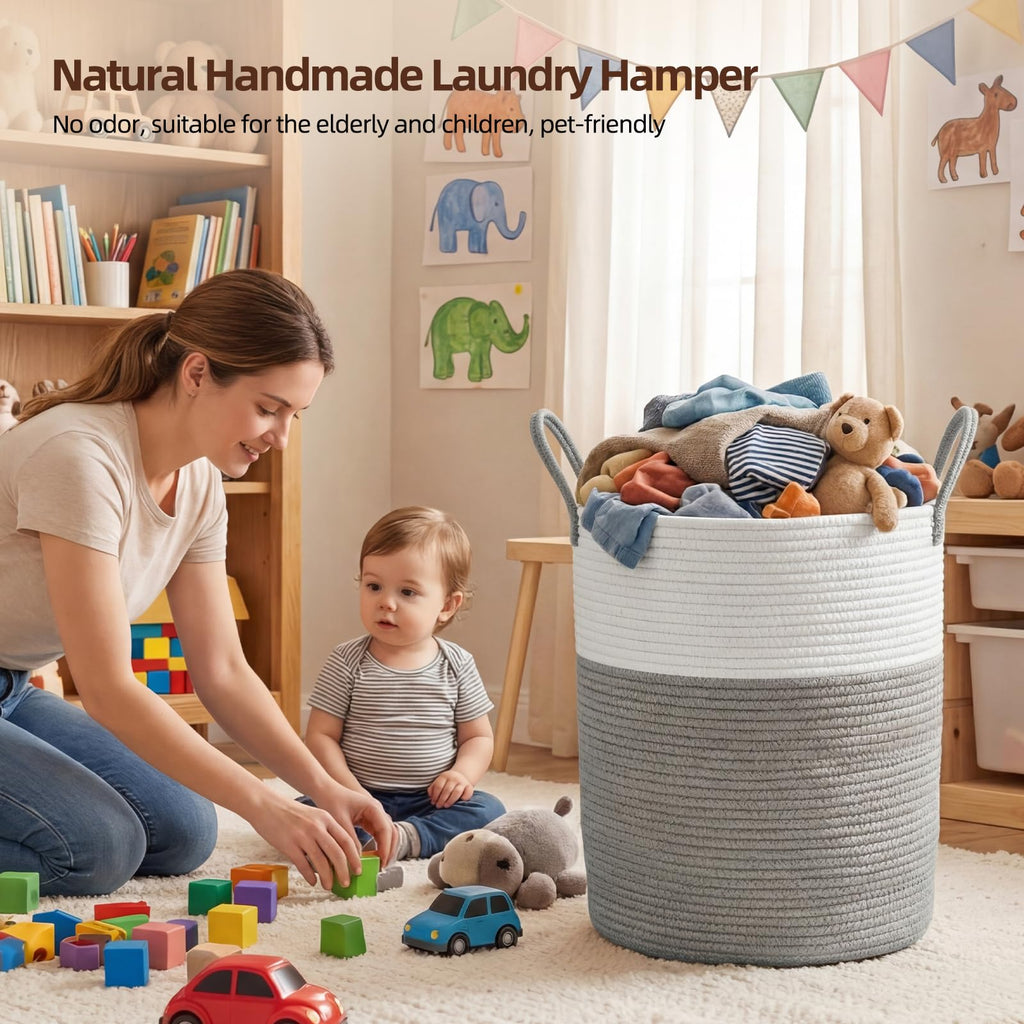 60L Nursery Hamper Laundry Basket Laundry Hamper Grey/White