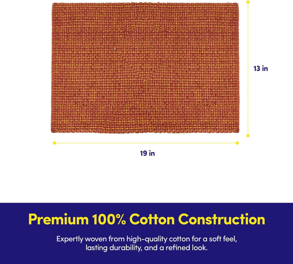 100% Cotton Placemats Rectangle Two Tone Woven Fabric 13" x 19" Soft Durable Table Mat Set, Rust - Set of 6