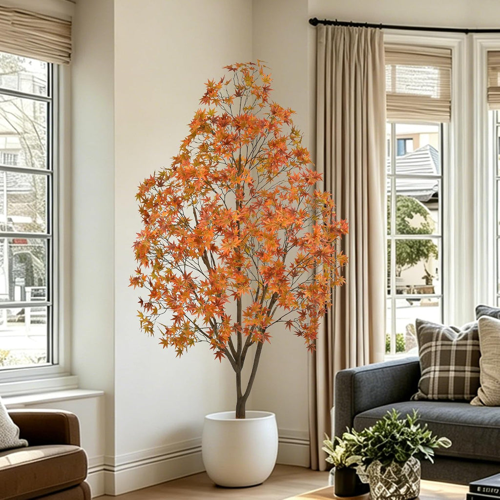 7ft Artificial Maple Tree, Large Potted Faux Tree with Sturdy Thick Trunk & Realistic Maple Leaves, Fake Floor Plant