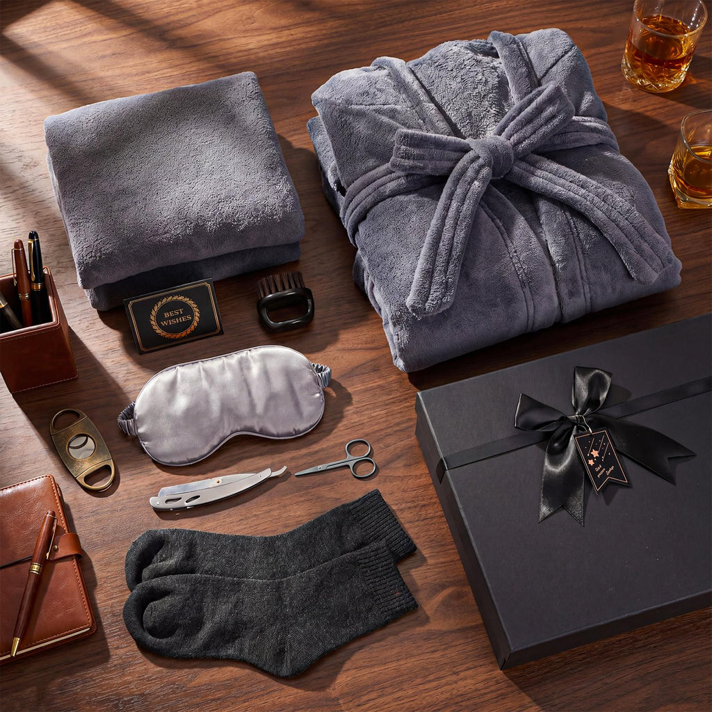 9 Pcs Birthday Gifts for Men Beard Care Set for Him Father's Gifts Basket Kit Get Well Soon Gift Basket with Hooded