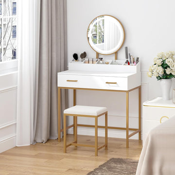 Makeup Vanity Desk with Mirror and Lights, Makeup Vanity Set with Drawers, Small Dressing Up Table, 3 Lighting Modes