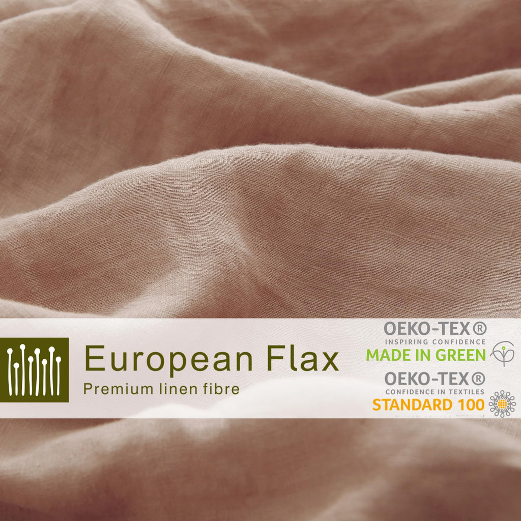 100% Linen Sheets Set, Washed French Flax Bed Sheets Set 4Pcs(1 Flat Sheet&1 Fitted Sheet&2 Pillowcases