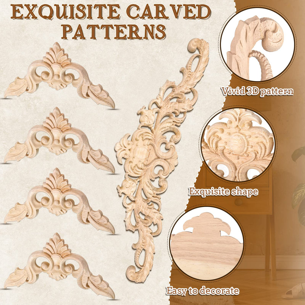 10 Pieces Decorative Wood Onlays and Appliques for Furniture - DIY Carved Trim Appliques for Bed, Door, Cabinet