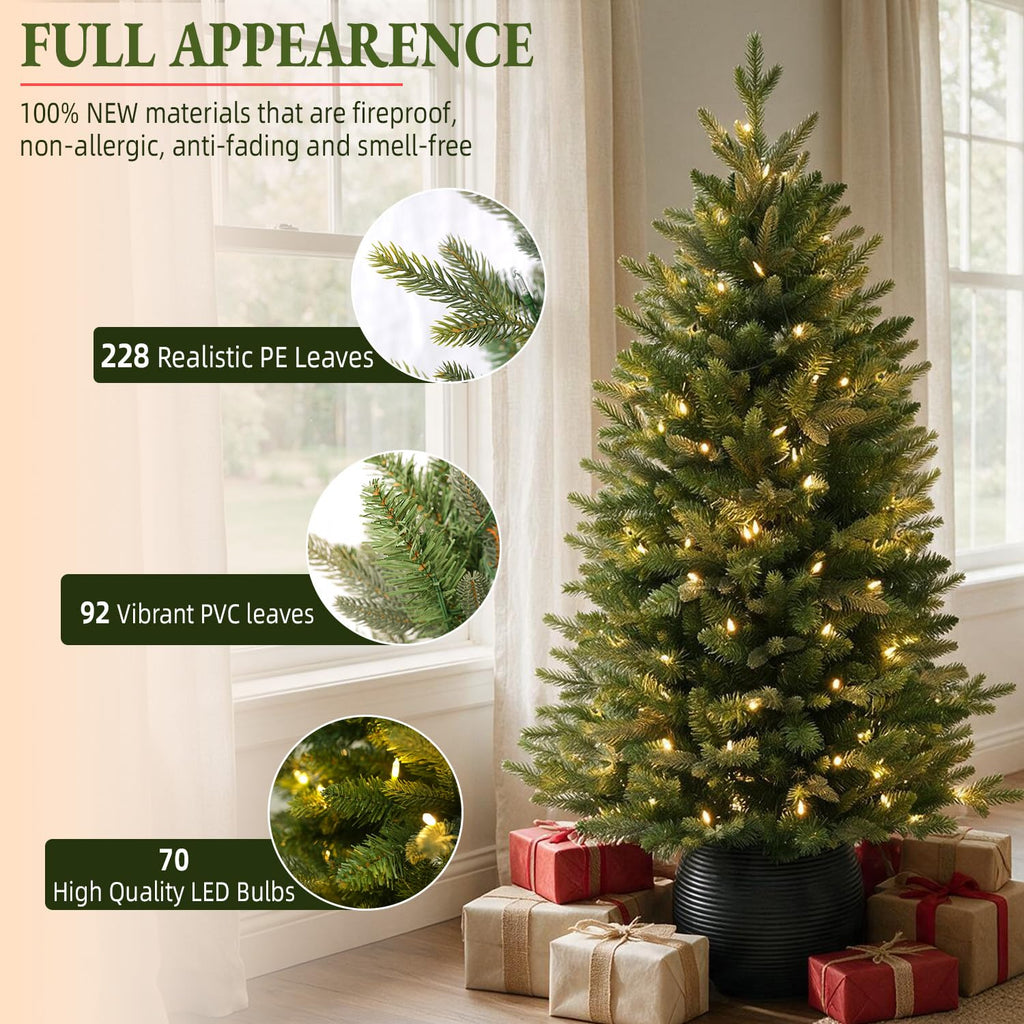 3 ft Prelit Potted Christmas Tree for Easy Decorating