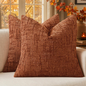 Chenille Textured Fall Euro Throw Pillow Covers Burnt Orange 24x24