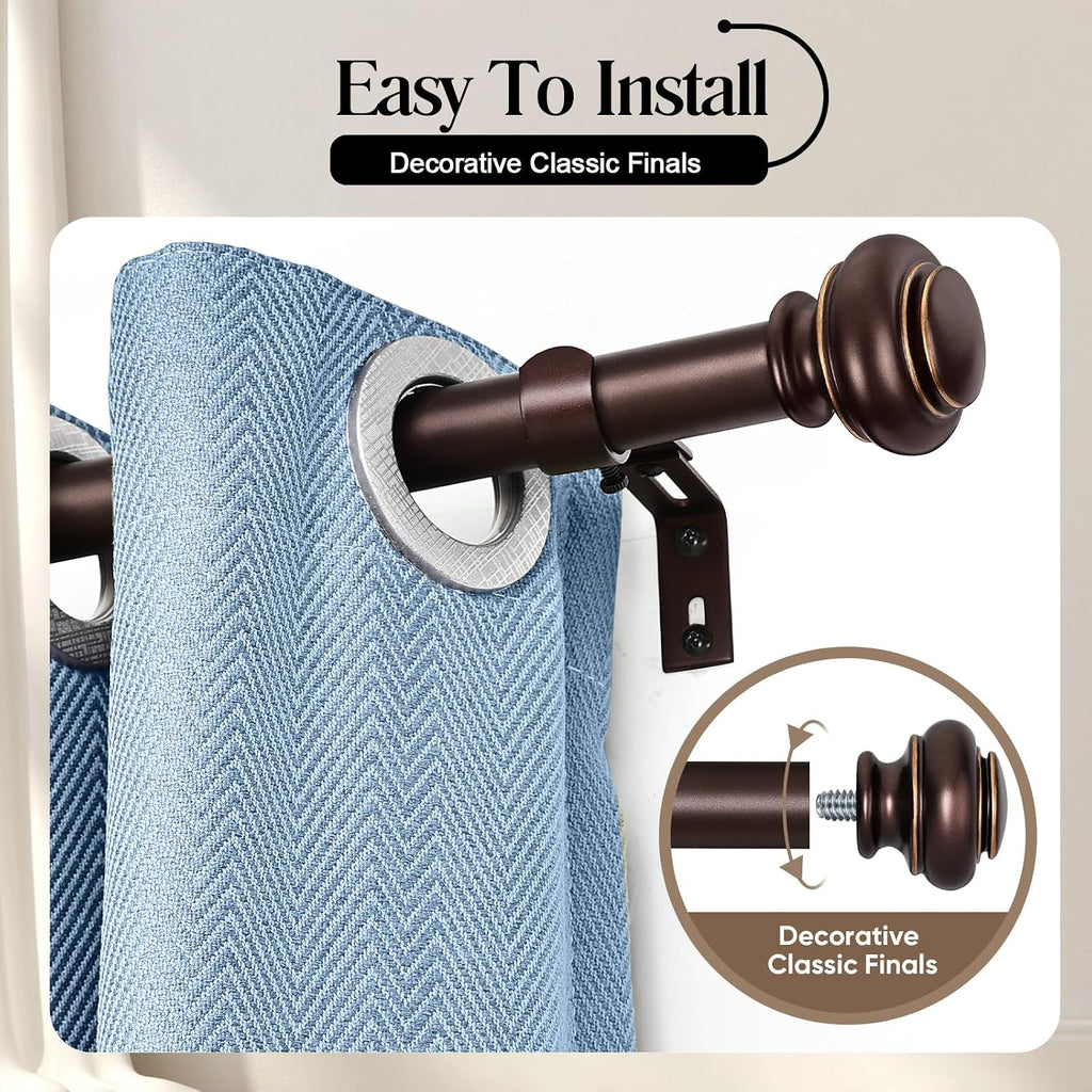 Heavy Duty Curtain Rods for Windows 28 to 48 Inches, Bronze Curtain Rods with Classic Finials