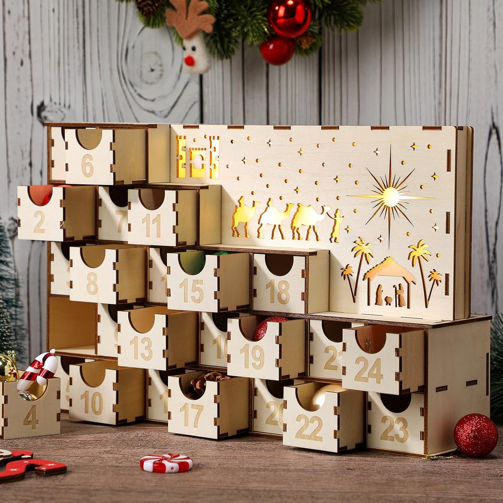 Wood Advent Calendar with 24 Drawers 2026 Nativity Advent Calendar