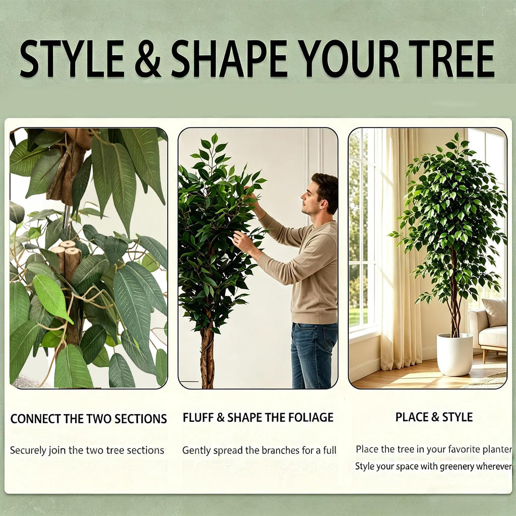 6FT UV Resistant Artificial Ficus Tree, Adjustable Fake Tree Decor