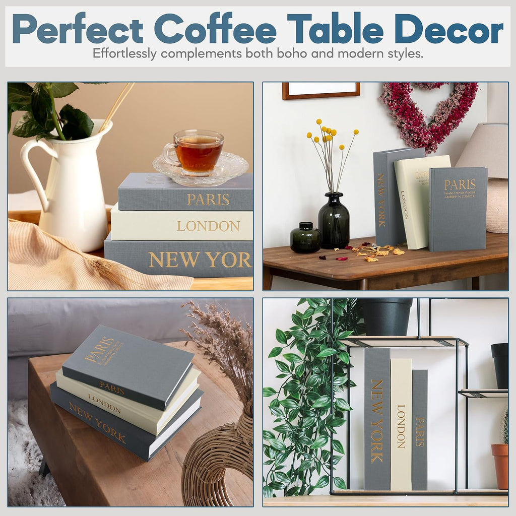 Faux Book Storage Box Set (Set of 3) - Decorative Faux Books with Hidden Storage for Coffee Table Decor, Bookshelf or