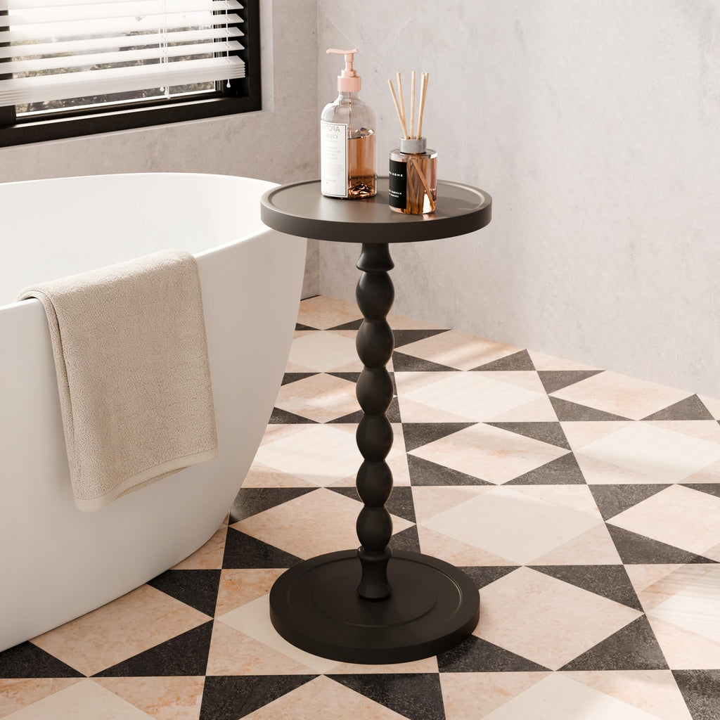 Small Round Side Table, Rubberwood‌ Drink Table for Small Spaces