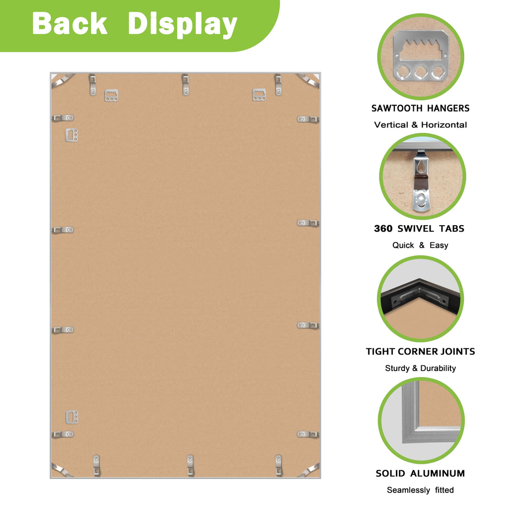 24x36 Brushed Aluminum Poster Frames - Modern Brushed Metal Design w/Shatterproof Plexiglass, Perfect for Posters