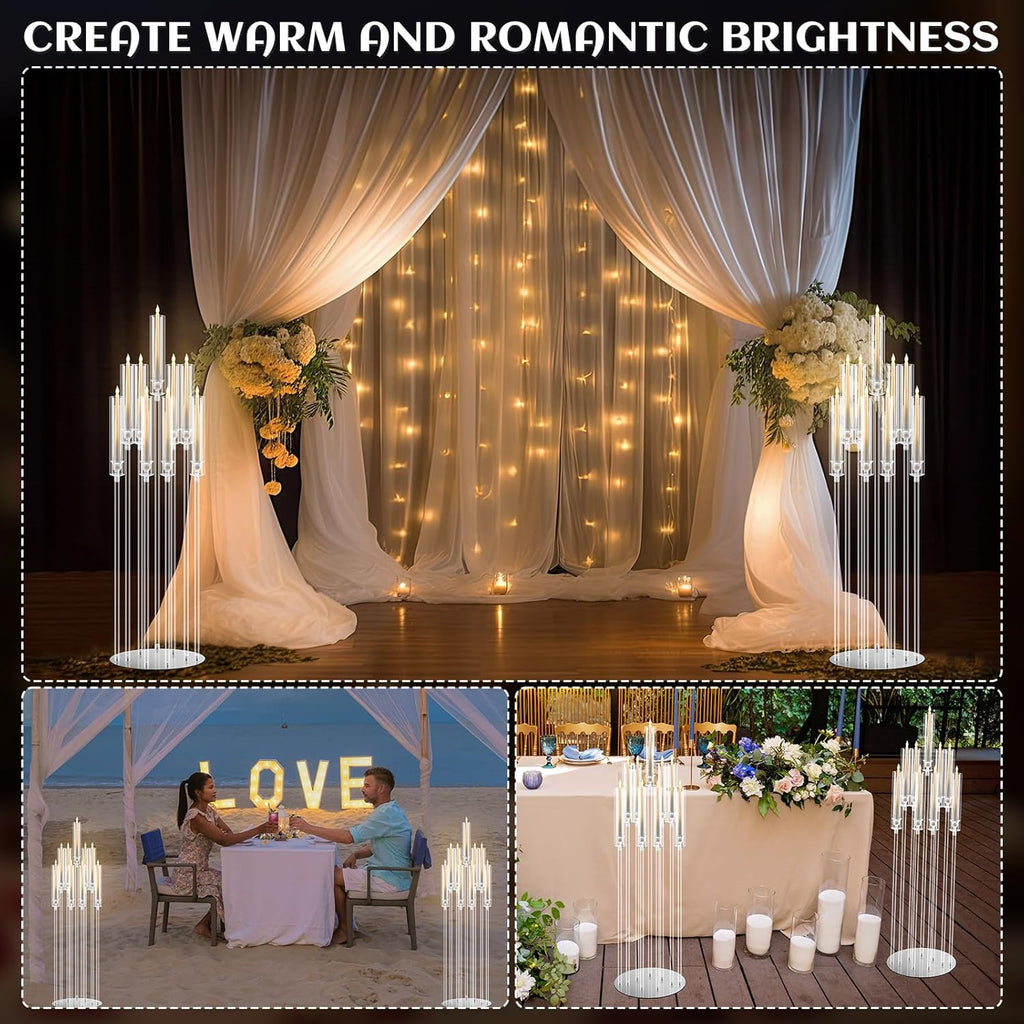 4 Pcs 9 Arm 42.5" Acrylic Candelabra Table Centerpiece Floor Candelabras Clear Candle Holder with Removable