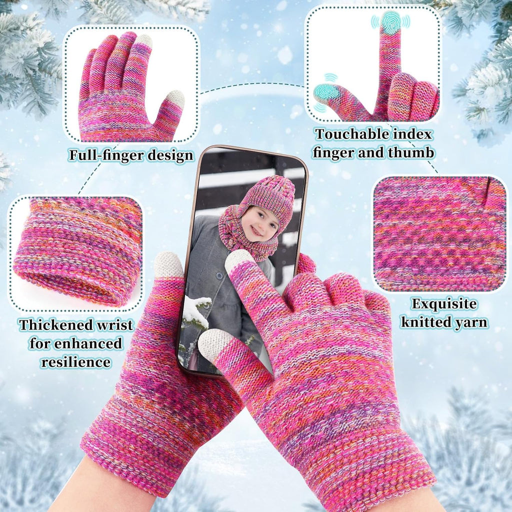 Kids Winter Hat Scarf Gloves Set Fleece Lined Beanie
