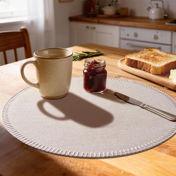 Round Placemats - Machine Washable Linen-Like Cloth Place Mats & Heat-Resistant for Dining Table - Set of 8
