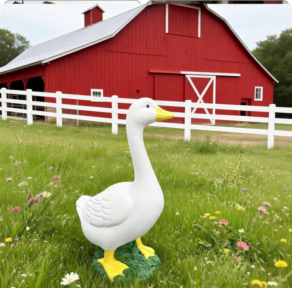 20′′ Porch Goose Statue Garden Decor, Durable Resin Sculpture Hand-Painted | No Sand Infill Required, Large Realistic
