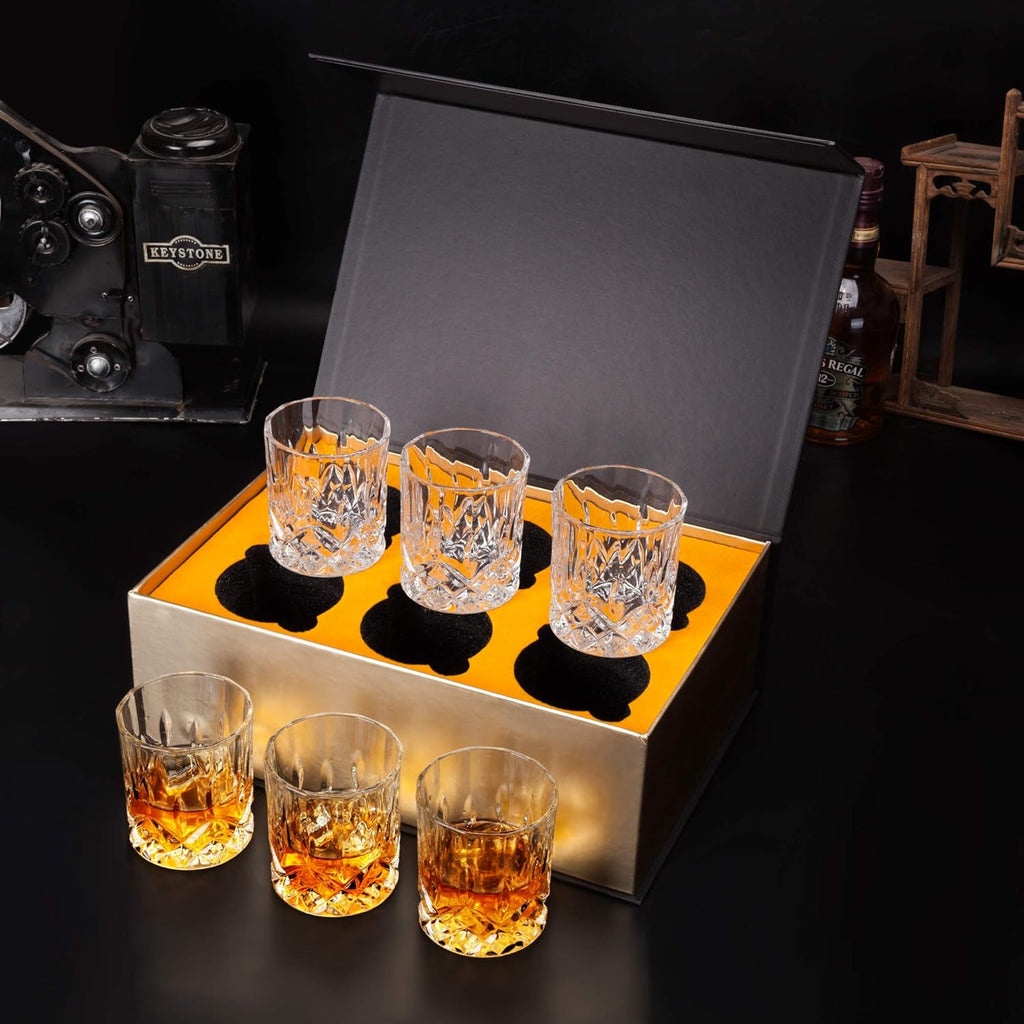Whiskey Glasses Set of 6 with Elegant Gift Box,10 Oz Premium Old Fashioned Crystal Glass Tumbler for Liquor, Scotch