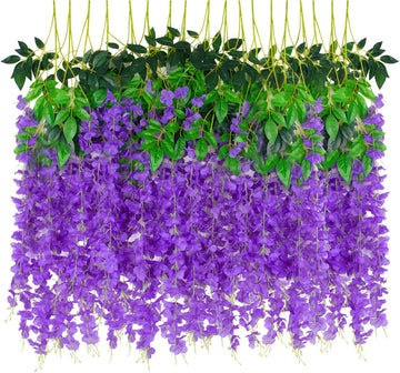 48 Pack Artificial Wisteria Hanging Flowers Fake Wisteria Flower Garland Silk Vines Rattan Decor Wedding Arch Wall