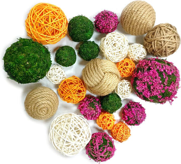 Decorative Balls, Wicker Balls, Moss Balls, Rattan Balls, Decorative Green Balls for Wicker Rattan Balls Set - Set of 24