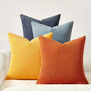 Corduroy Pillow Covers 20x20 Blue and Orange Decorative Boho Pillow Covers for Couch Bed Accent Modern Pillowcase