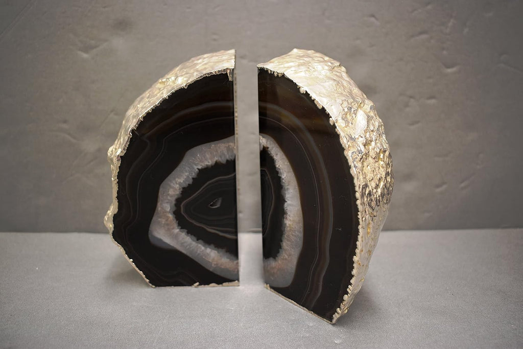 Agate Geode Bookends Silver Electroplated Small Bookends for Shelves, Non-Skid Bookend, Book Stopper for