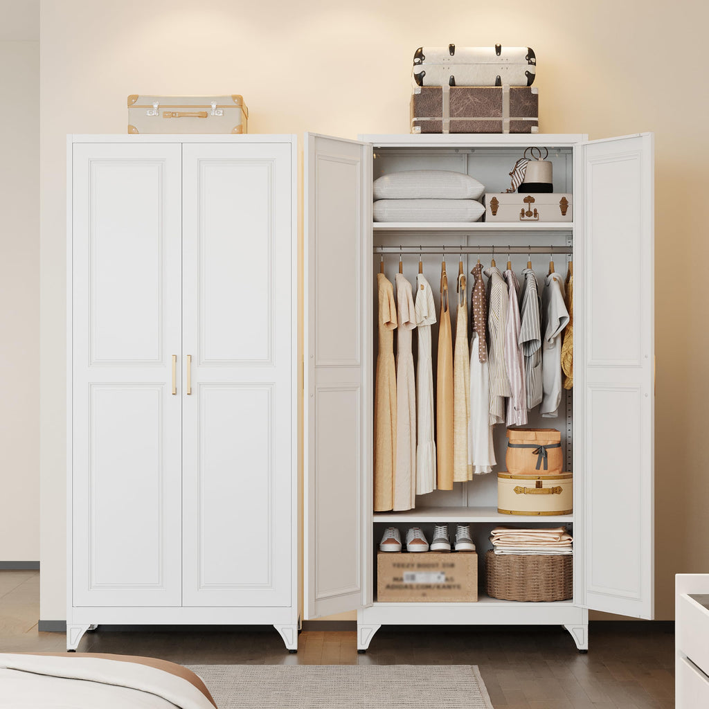 71'' Armoire Wardrobe Closet with Doors, Metal Wardrobe Cabinet