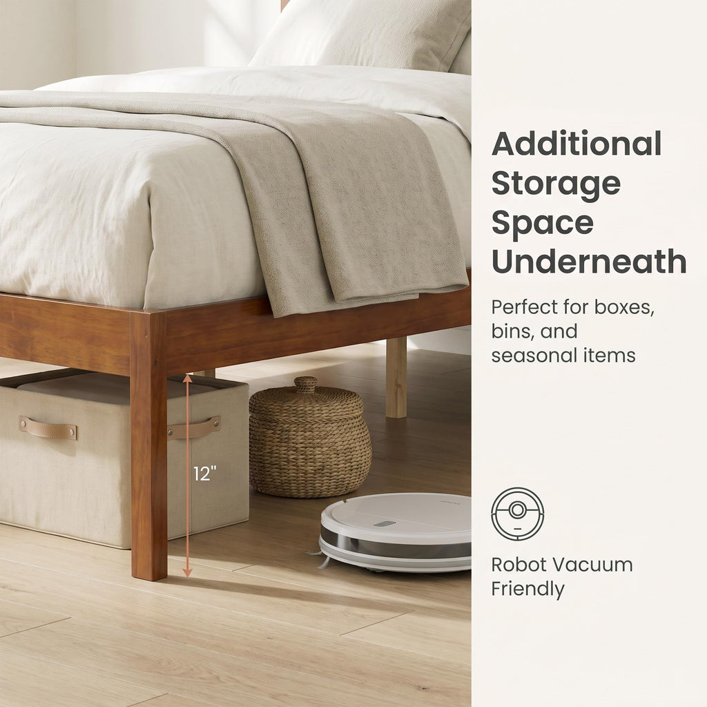 Twin Size Bed Frame with Solid Wood Legs and Wooden Slats