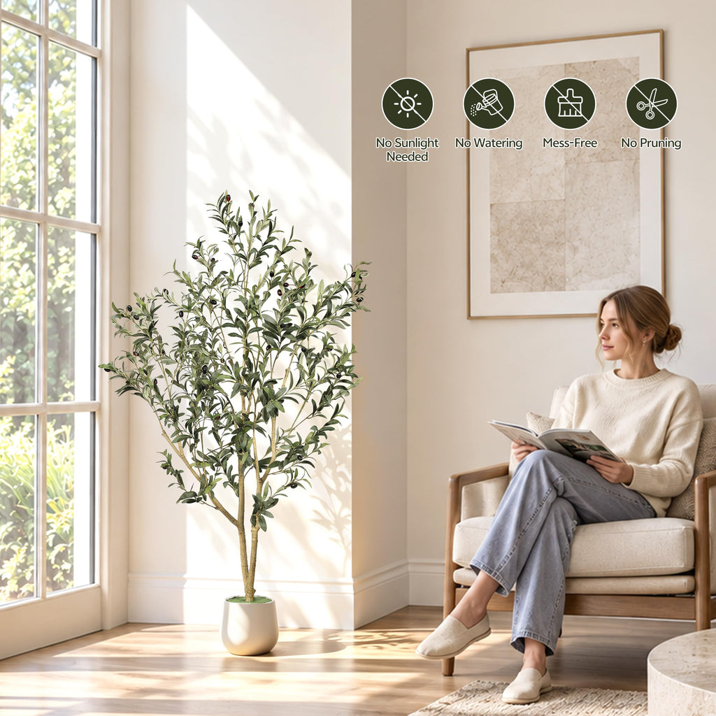 5ft Olive Trees Artificial Indoor with White Tall Planter