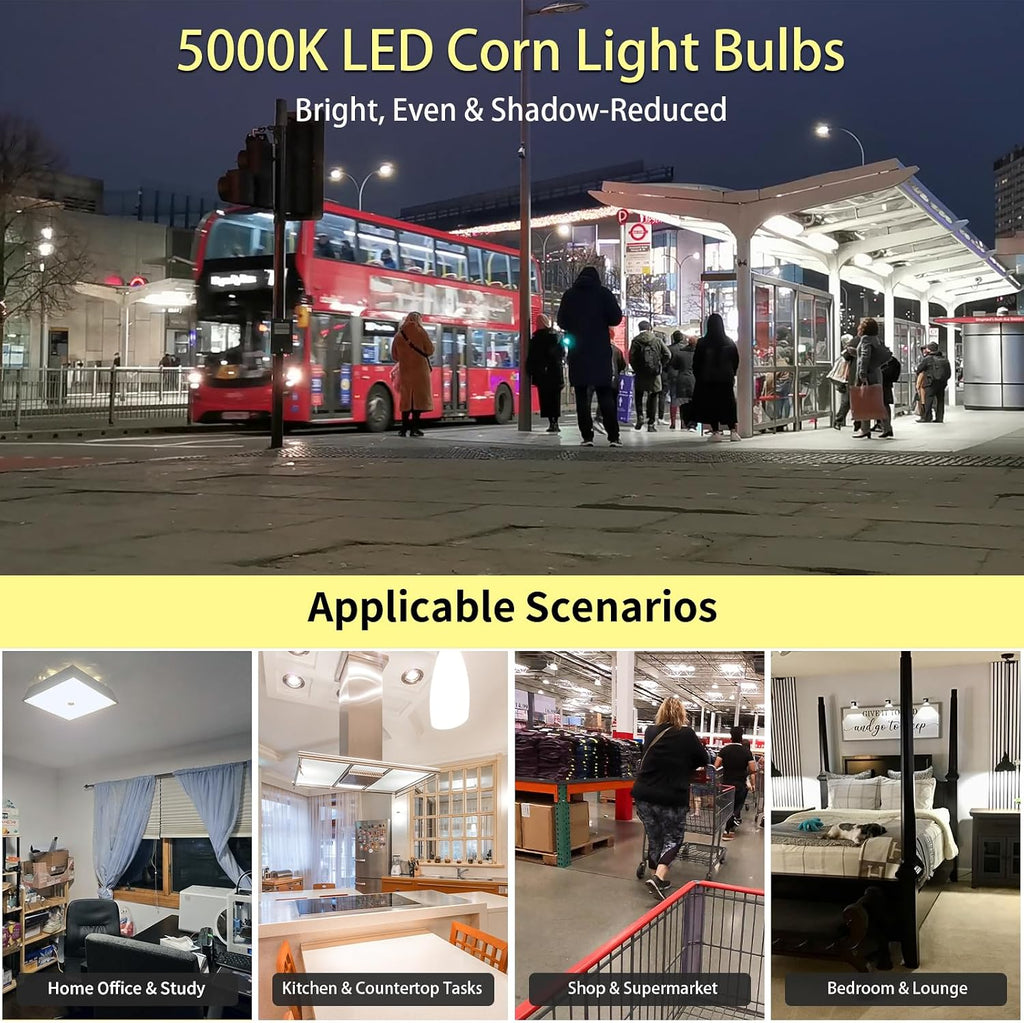 NS 2 Each 300W Equivalent LED Corn Light Bulb 5000 Lumen 5000K 40W Large Area Daylight White E26/E27 Medium Base