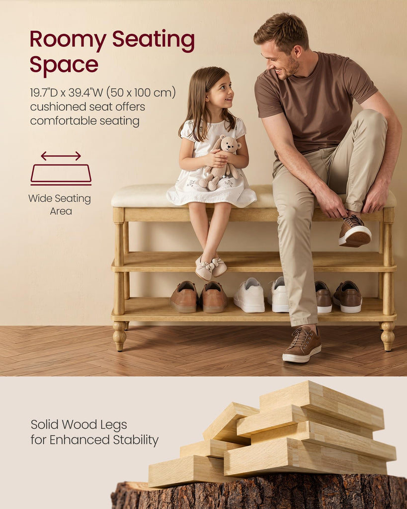 2-Tier Shoe Bench, Wooden Entryway Bench, 39.4 Inches Width