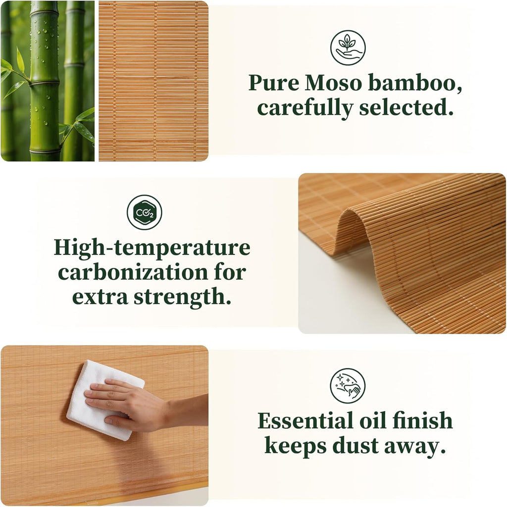 No Drill Cordless Bamboo Roman Shades with Matching Valance, Light Filtering Natural Woven Roll Up Blinds , and