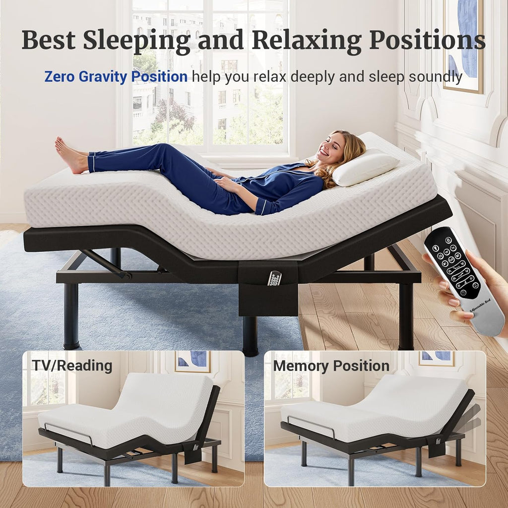 T600 Adjustable Bed Frame Split King Size with Remote & Massage - Syncable Electric Beds Bases, Zero Gravity, Dual