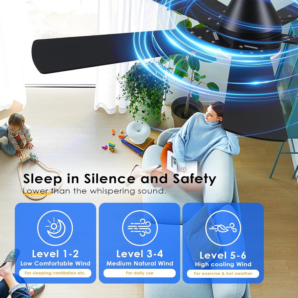Flush Mount Ceiling Fan with Lights - 52” Indoor/Outdoor Ceiling Fan Light with Remote/APP, Low Profile Modern Fan Light with 6 Speeds, Dimming, for Living Room, Brown A101-B0F2F9BZ8W