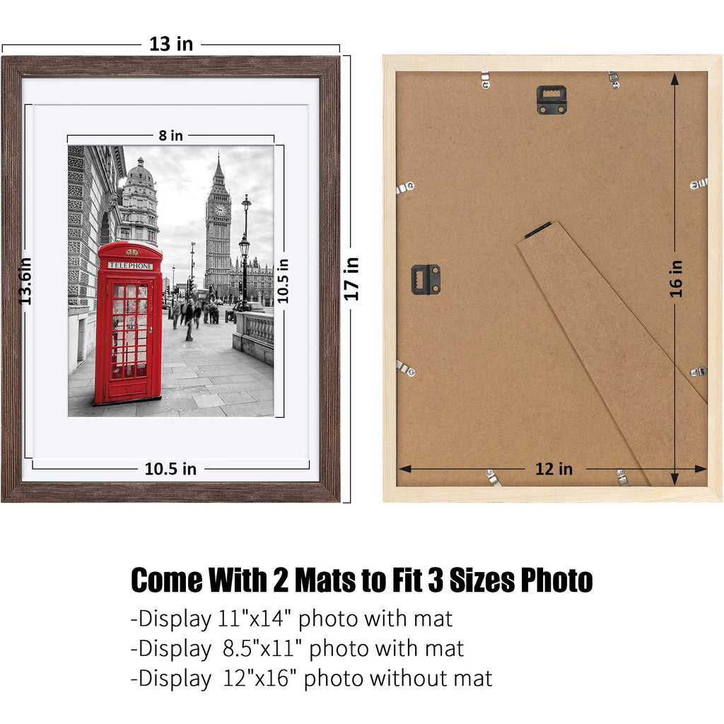 12x16 Rustic Picture Frames Solid Wood Display Pictures 11x14 or 8.5x11 Diplomas with Mat or 12x16 without Mat