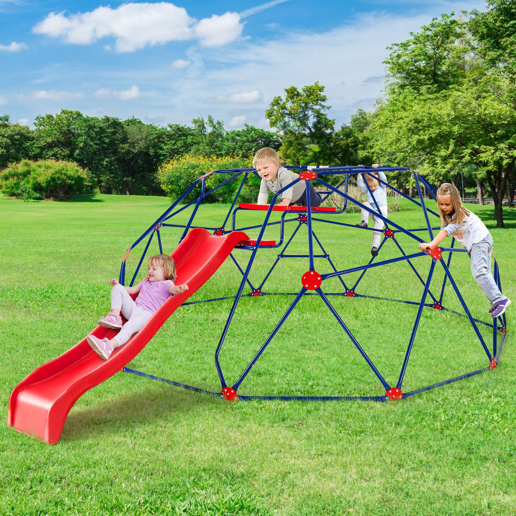 Climbing Dome with Slide, Kids Outdoor Jungle Gym Geometric Dome Climber, Steel Frame, 13.3FT Climb Structure