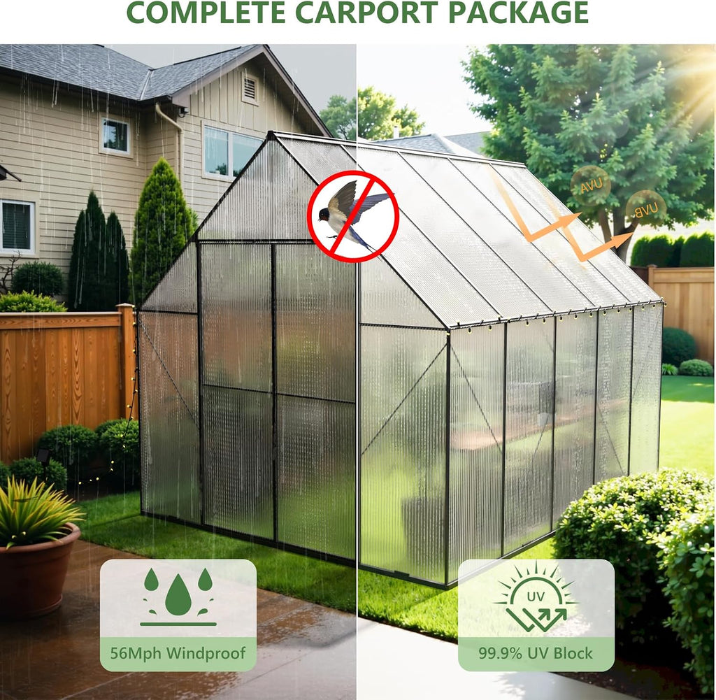 8x10 FT Greenhouse for Outdoors, Heavy-Duty Polycarbonate Greenhouse | Backyard Greenhouse Kit with Adjustable Roof