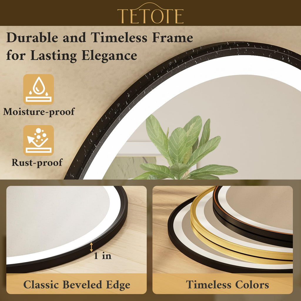 Round Led Lighted Bathroom Mirror Matte Black Frame 30 Inch Front and Backlit Circle Round Light up Vanity Mirror
