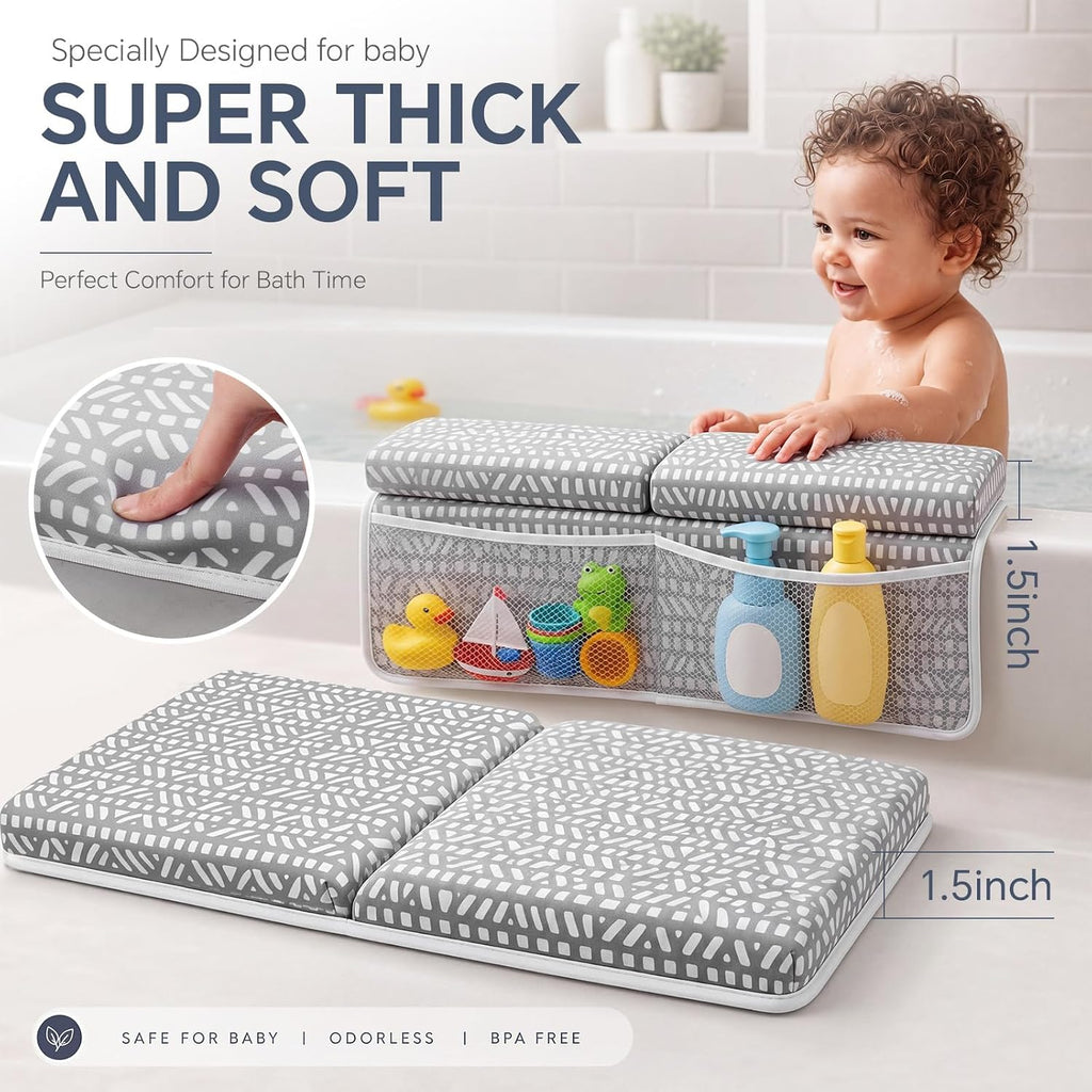 Baby Bath Kneeler and Elbow Rest Pad Set, Thick Comfortable Quick Dry Memory Foam Kneeling Pad, Foldable Non Slip