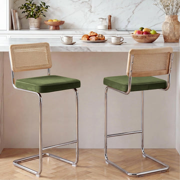 Natural Rattan Bar Stools Set of 2, Modern Boho Bar Height Stools