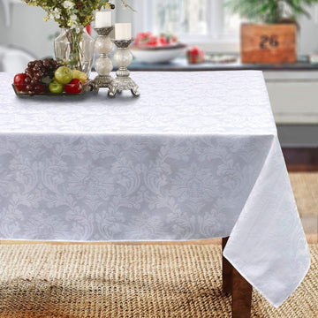 Solid Color Damask Jacquard Woven Tablecloth and Napkin (70" x 108" Rectangle, White)