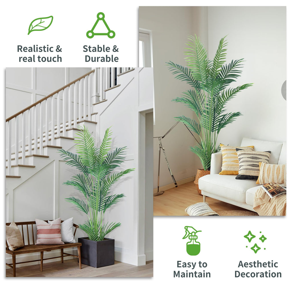 4.5FT Artificial Palm Tree, Faux Areca Palm Plant with Real Touch Leaves and Adjustable Branches, Fake Tropical Palm