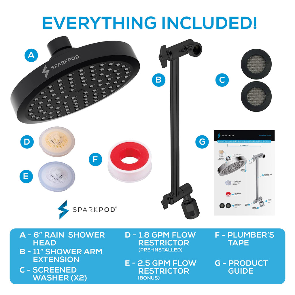 6" Round Rain Shower Head with 11" Shower Arm