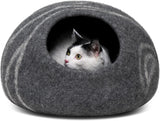 Cat Cave - Premium Felt Cat Bed for Indoor Cats, Handmade Merino Wool (Dark Grey, Medium)